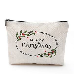 Waterproof Christmas makeup bag with Merry Christmas text and mistletoe pattern