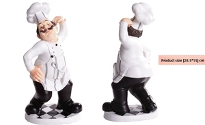 Detailed view of resin chef figurine ornament measuring 28.5x15 CM for home and bar decor