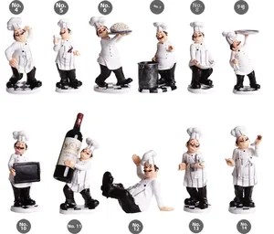 Collection of 11 creative resin chef figurines in classic black and white style