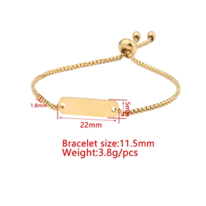 Bracciale regolabile in acciaio inossidabile dorato con barra rettangolare e misure