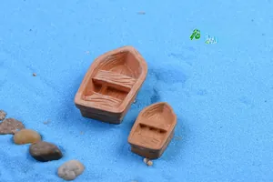 Miniature resin rowboat model set with realistic wood grain for moss micro-landscapes
