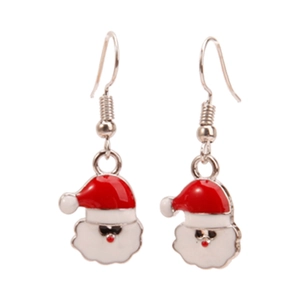 Creative Christmas Santa Claus alloy enamel drop earrings with red hat and silver hooks