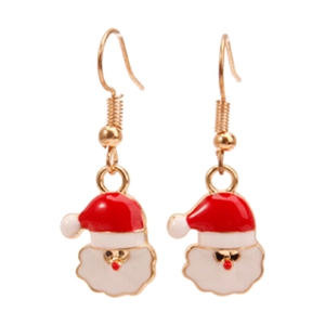Detailed close-up of cartoon Santa Claus earrings with red and white oil drip finish