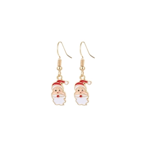 Detailed view of handmade Santa Claus drop earrings featuring vibrant red and white enamel