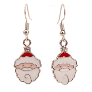 Cartoon Santa Claus drop oil enamel earrings in festive red and white metal finish