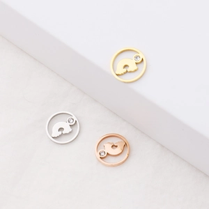 Hollow Round Cloud Pendant 304 Stainless Steel Rhinestone Charm DIY Jewelry Making Accessory Polished Vacuum Plated
