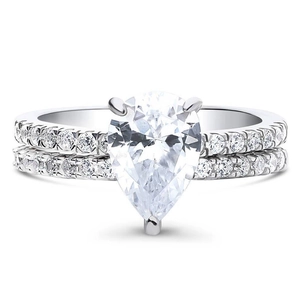 Pear cut zircon wedding ring set with silver plated micro pave band for women