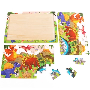 Educational 30-piece wooden dinosaur puzzle toy for kids with colorful cartoon patterns