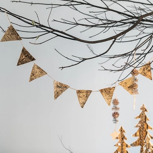 Natural Birch Bark Triangle Banner Christmas Bunting Flag Rustic Forest Style Holiday Party Hanging Decor Handmade