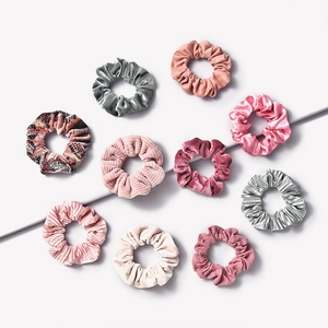 Set of 10 minimalist fabric scrunchies in velvet and satin with various colors