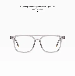 Detailed macro view of C06 square grey transparent frame with blue light blocking lens
