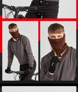 Winter thermal knit neck gaiter and black cycling gloves set for outdoor sports use
