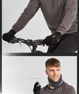 Winter thermal set featuring black touchscreen knit gloves and dark grey neck gaiter