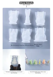 Detailed view of 6 Christmas figurine silicone resin molds with translucent texture