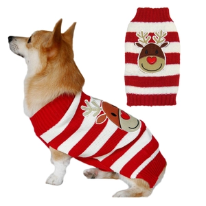 Christmas reindeer knit pet sweater with red and white stripes for small medium dogs