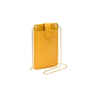 Vertical woven texture yellow crossbody phone bag with a gold metal chain strap