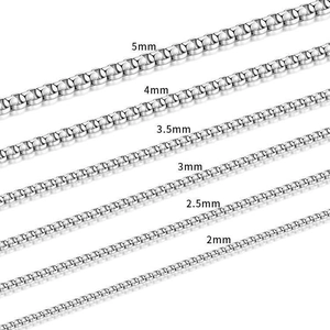 Collier chaîne box en acier inoxydable 316L disponible de 2mm à 5mm de largeur