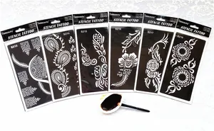 Lot de 6 pochoirs de tatouage henné mandala avec pinceau applicateur et kit de teinture
