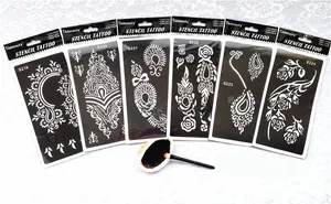 Lot de six pochoirs pour tatouages au henné avec motifs floraux et cachemire et outils