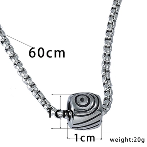 Detailed view of silver stainless steel totem bead pendant with 60cm chain dimensions