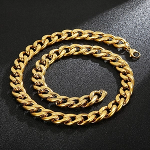Polished gold 304 stainless steel Cuban link necklace with secure lobster clasp for men