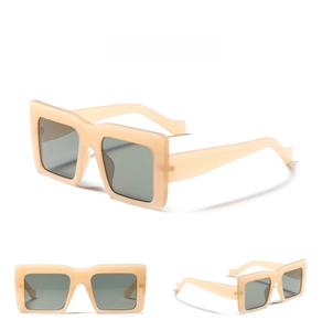 Three-angle view of oversized jelly tea square sunglasses with dark grey lenses