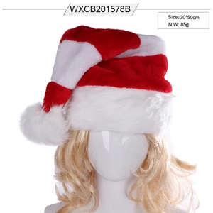 Cappello di Natale classico in peluche a righe bianche e rosse con pompon morbido