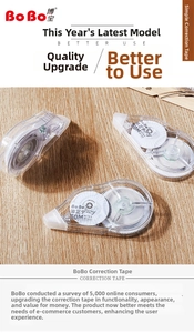 Close-up of 30M correction tape with PET film core and ergonomic transparent shell