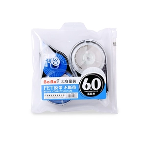 Detail of 60m high-capacity PET correction tape in two-pack transparent zipper bag