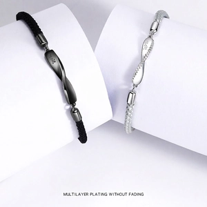 S925 sterling silver Mobius couple bracelets with black and white woven ropes for lovers