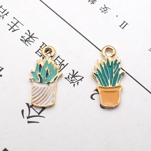 DIY enamel succulent plant charms in white and yellow pots for jewelry making