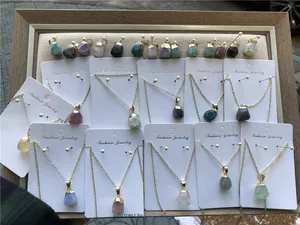 Detailed set of raw gemstone necklaces including amethyst, rose quartz and lapis lazuli