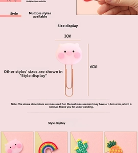 Detailed size view of cartoon metal paperclip bookmark featuring pig design 3cm by 6cm