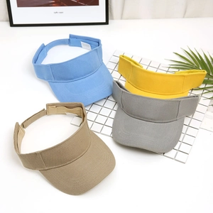 Adjustable cotton canvas sun visors in blue, yellow, khaki, and gray colors