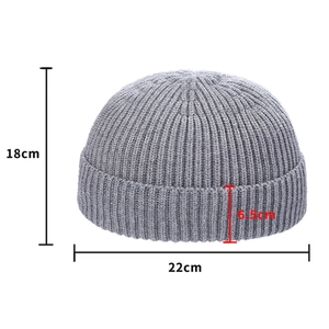Gray ribbed knit beanie cap for men and women with retro short brimless dockers style