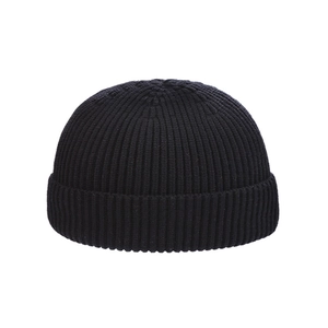 Retro Knitted Ribbed Beanie Hat Warm Solid Color Brimless Docker Cap For Men Women