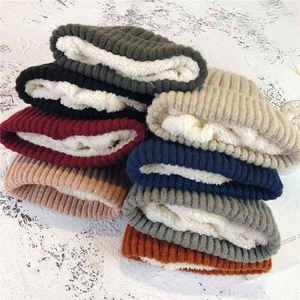 Winter thermal knit beanie hats for women and men with thick warm fleece lining multi-color