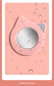 Pink cat-ear heating cup mat with 55°C constant temperature and timer detail