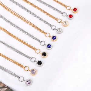 Golden and silver double-layered necklaces with colorful crystal glass pendants