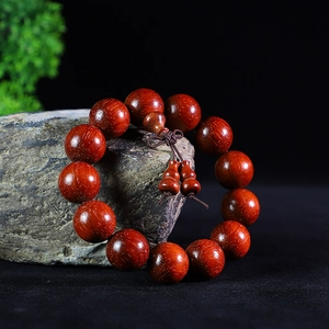 Polished Brazilian Rosewood beads bracelet with decorative gourd charm and knots