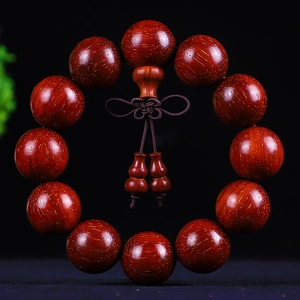 Brazilian Rosewood Beaded Bracelet Natural Red Wood Buddhist Prayer Beads Ethnic Style Gourd Pendant Unisex Zen Jewelry