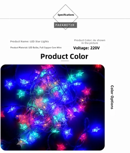 Macro detail of multicolored LED star fairy lights with copper wire for Christmas decor