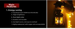 Waterproof warm LED lantern with copper wire lights and 50000h long lifespan feature