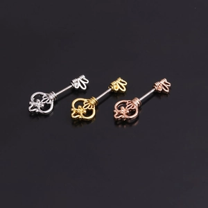 Three-piece stainless steel key-shaped ear studs in silver, gold and rose gold colors