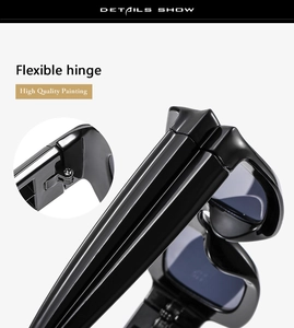 Detail of durable metal hinges and high quality painting on black punk sunglasses