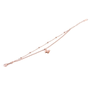 Bracelet papillon double couche en or rose 18 carats avec chaîne à perles et fermoir réglable