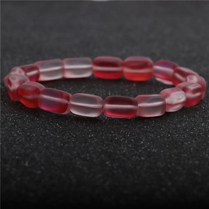 Elegant deep red matte beaded bracelet with moonstone and cubic zirconia micro-inlays