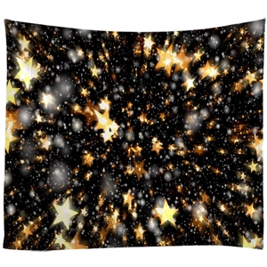 Starry night Christmas tapestry with gold stars on black fabric for wall decoration