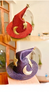 Mini pinzas para el pelo de sombrero de bruja de Halloween con purpurina y estrellas