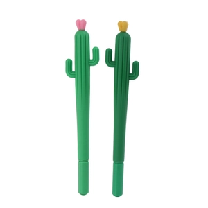 Creative cactus shaped pens with soft silicone barrels and colorful flower tips on top
